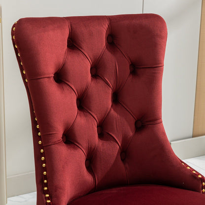 Nikki - Modern, High-End Tufted Solid Wood Contemporary Velvet Upholstered Dining Chair With Golden Stainless Steel Plating Legs, Nailhead Trim (Set of 2) - Burgundy