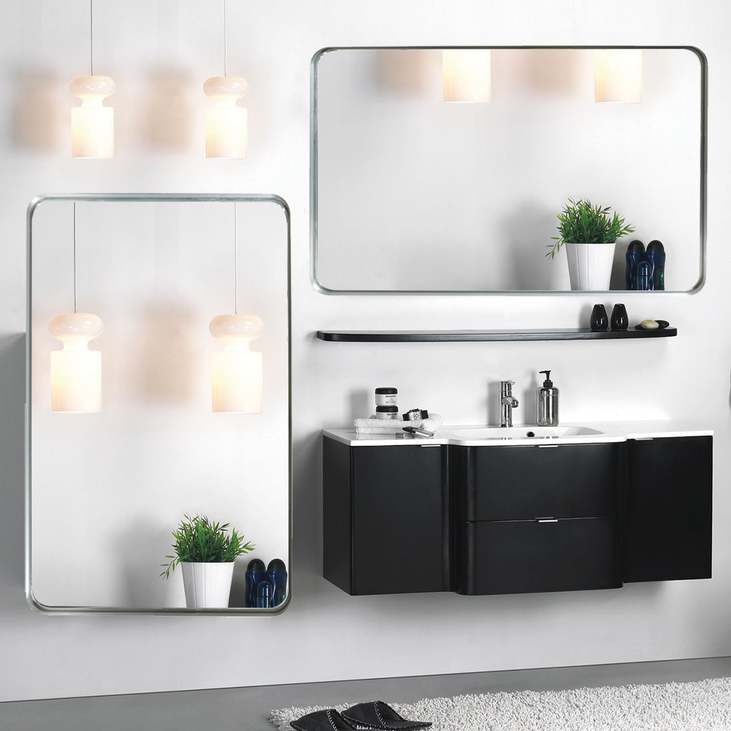 40X30" Brushed Silver Rounded Corner Rectangle Bathroom Mirror For Wall Metal Frame Wall Mounted Bathroom Mirror Vanity Bathroom Mirror (Horizontal & Vertical) - Silver