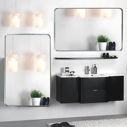 40X30" Brushed Silver Rounded Corner Rectangle Bathroom Mirror For Wall Metal Frame Wall Mounted Bathroom Mirror Vanity Bathroom Mirror (Horizontal & Vertical) - Silver