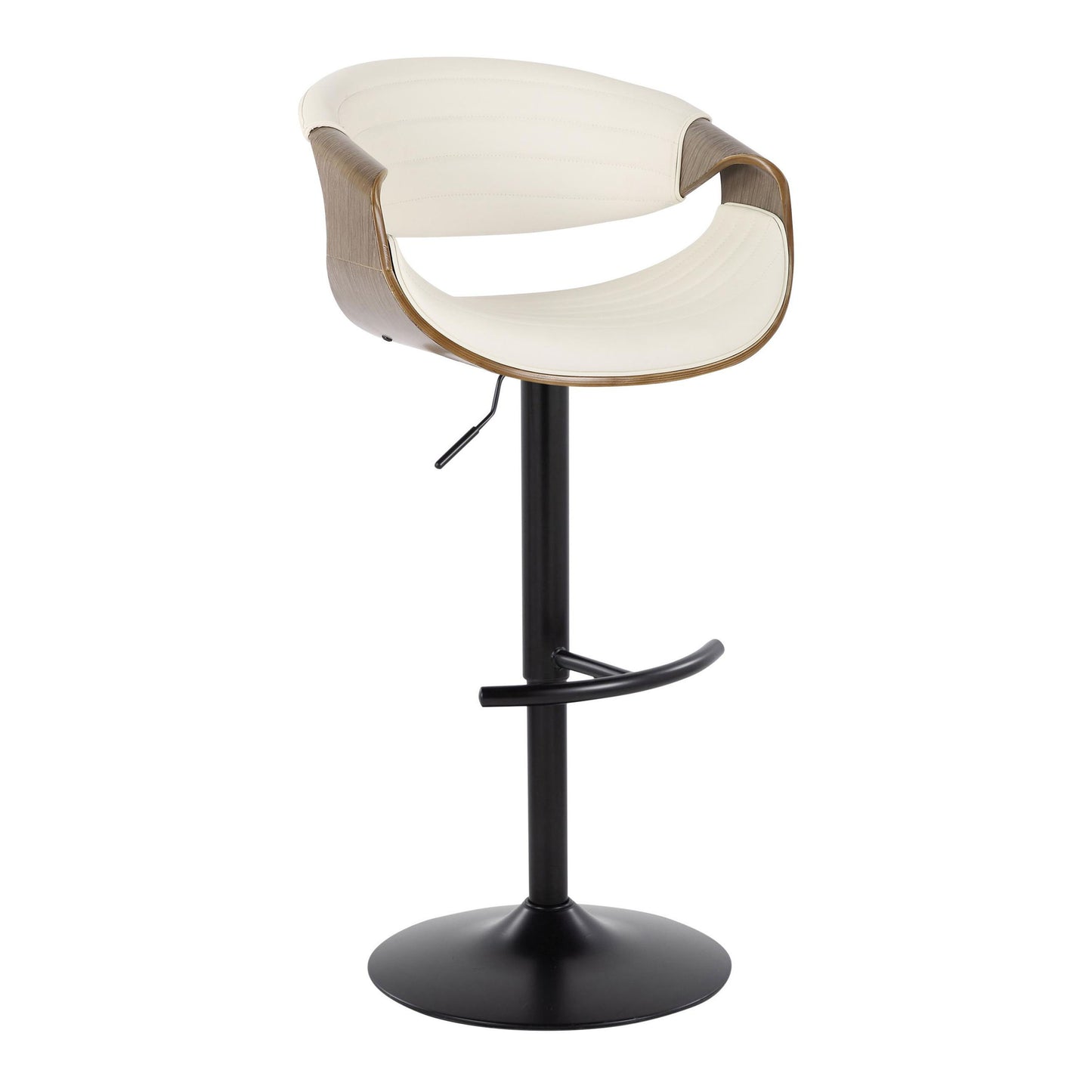 Symphony - Mid-Century Modern Adjustable Barstool With Swivel With Rounded T Footrest (Set of 2) - Black / Light Gray / White