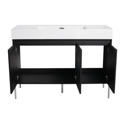 Freestanding Bathroom Vanity With Resin Sink And Storage Cabinet - Dark Oak