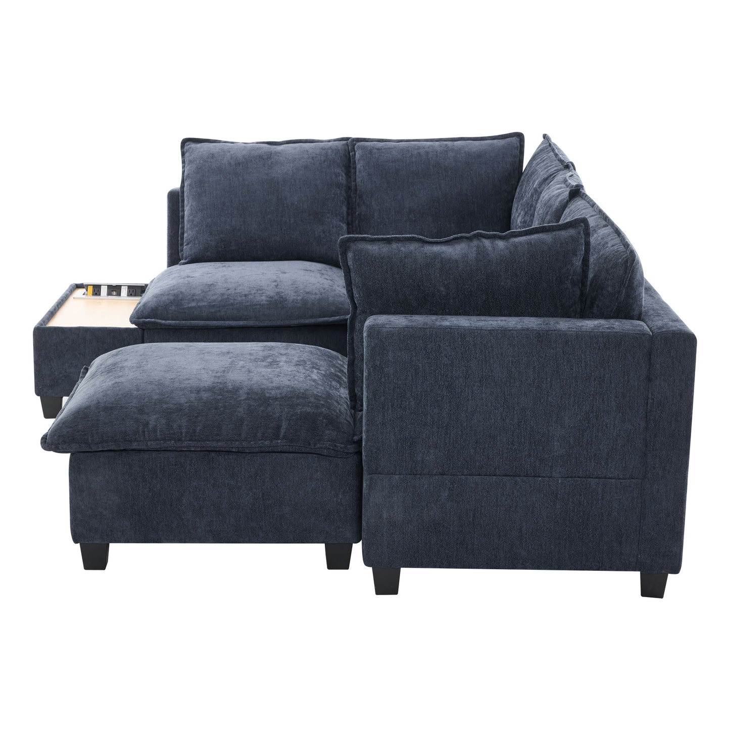 U - Shaped Sectional Sofa Modular Sofa Couch With A Movable Ottoman, A Coffee Table With Hidden Charging Devices For Living Room - Blue