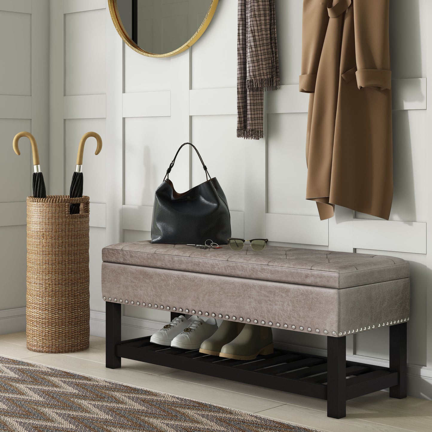 Lomond - Storage Ottoman Bench - Distressed Gray Taupe