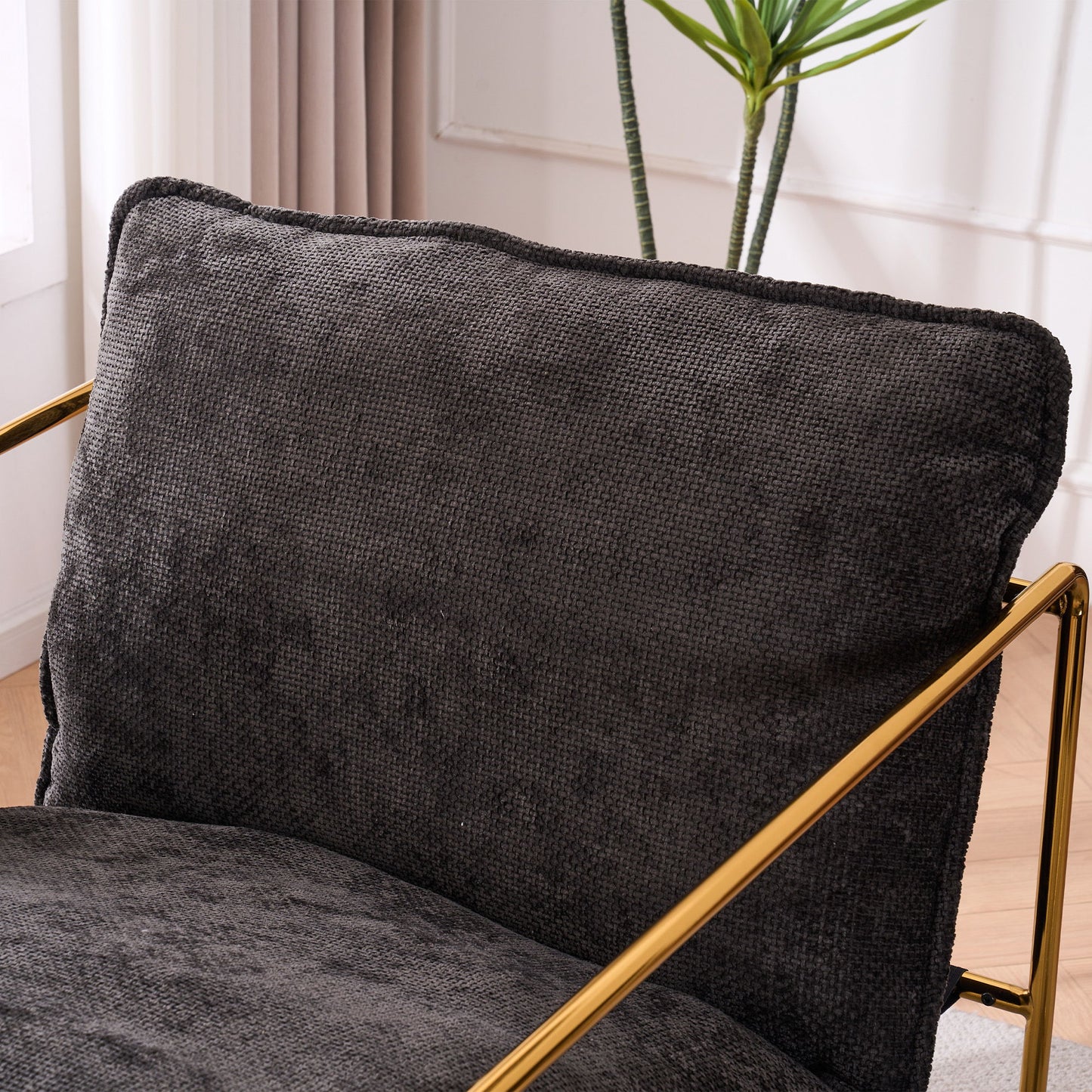 Upholstered Hanging Armchair With Arm Pocketsmetal Frame (Set of 2), Gold-Plated Craftsmanship, Crushed Foam Cushions And Skin-Friendly Woven Fabric For Living Room And Bedroom - Dark Gray