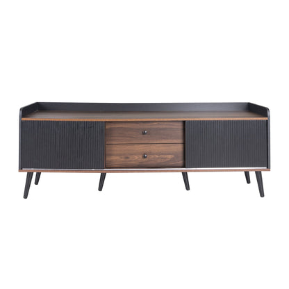 Mid Century TV Stand With 2 Cabinets & Open Compartments, Entertainment Center For Tvs Up To 70'', Television Console For Living Room - Dark Coffee / Black