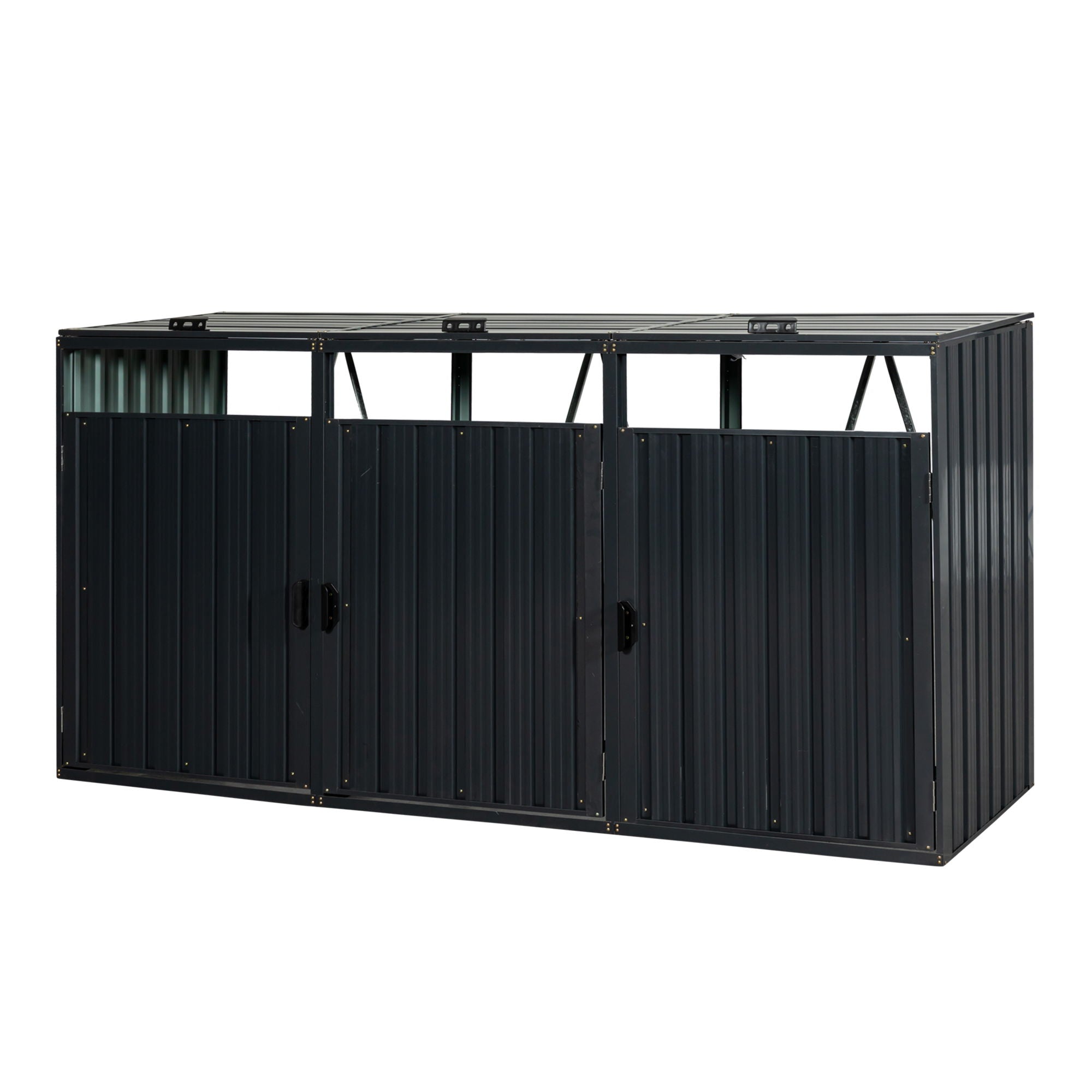 Garbage Bin Shed Stores 3 Trash Cans Metal Outdoor Bin Shed For Garbage Storage, Stainless Galvanized Steel, Bin Shed For Garden Yard Lawn W540S00009 - Charcoal