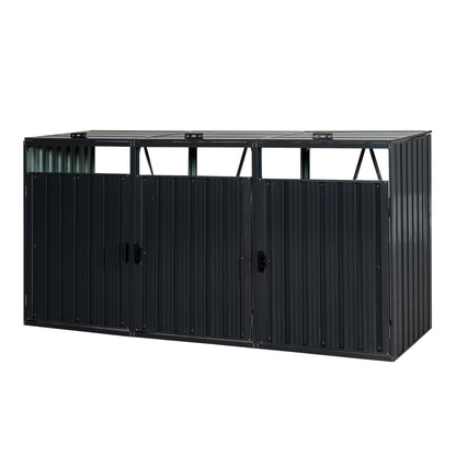 Garbage Bin Shed Stores 3 Trash Cans Metal Outdoor Bin Shed For Garbage Storage, Stainless Galvanized Steel, Bin Shed For Garden Yard Lawn W540S00009 - Charcoal