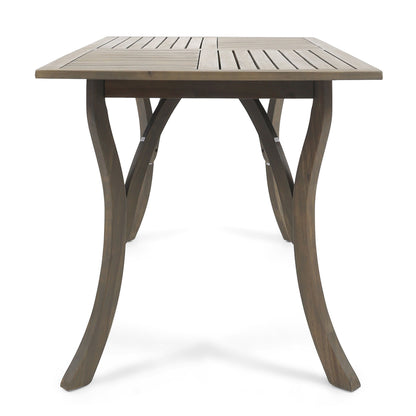 Transitional Acacia Wood Dining Table With Slat Panel Top - Gray