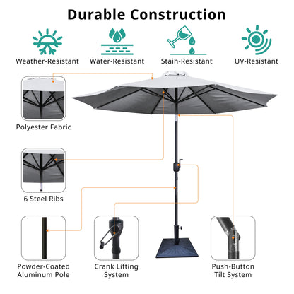 8.8' Outdoor Aluminum Patio Umbrella, Patio Umbrella, Market Umbrella With 42 Pound Square Resin Umbrella Base, Push Button Tilt And Crank Lift - Creme