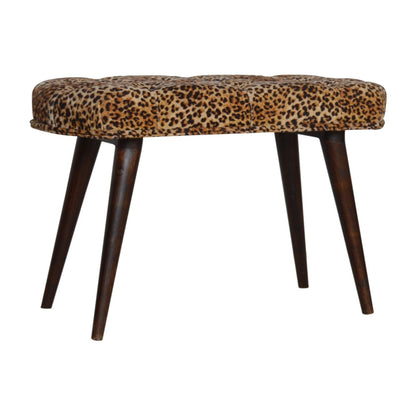 Leopard Print Deep Button Bench - Walnut