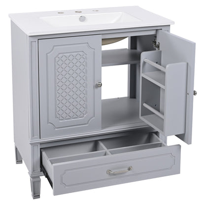 Vintage Style 30" Bathroom Vanity With Sink, Multi Functional Storage, Soft Closing Door - Gray
