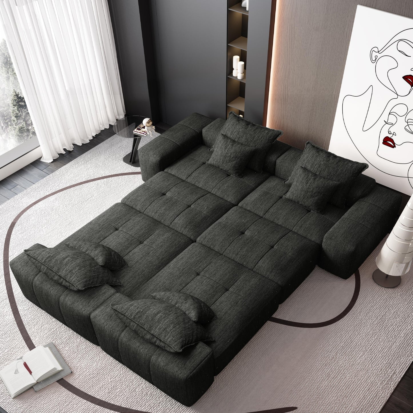 Modern Oversized Modular Sectional Sofa, Sparkling Chenille Fabric Soft Cushion Sofa With 8 Pillows, 8 Pieces Diy Combination Tufted Sofa, No Assembly Required - Black