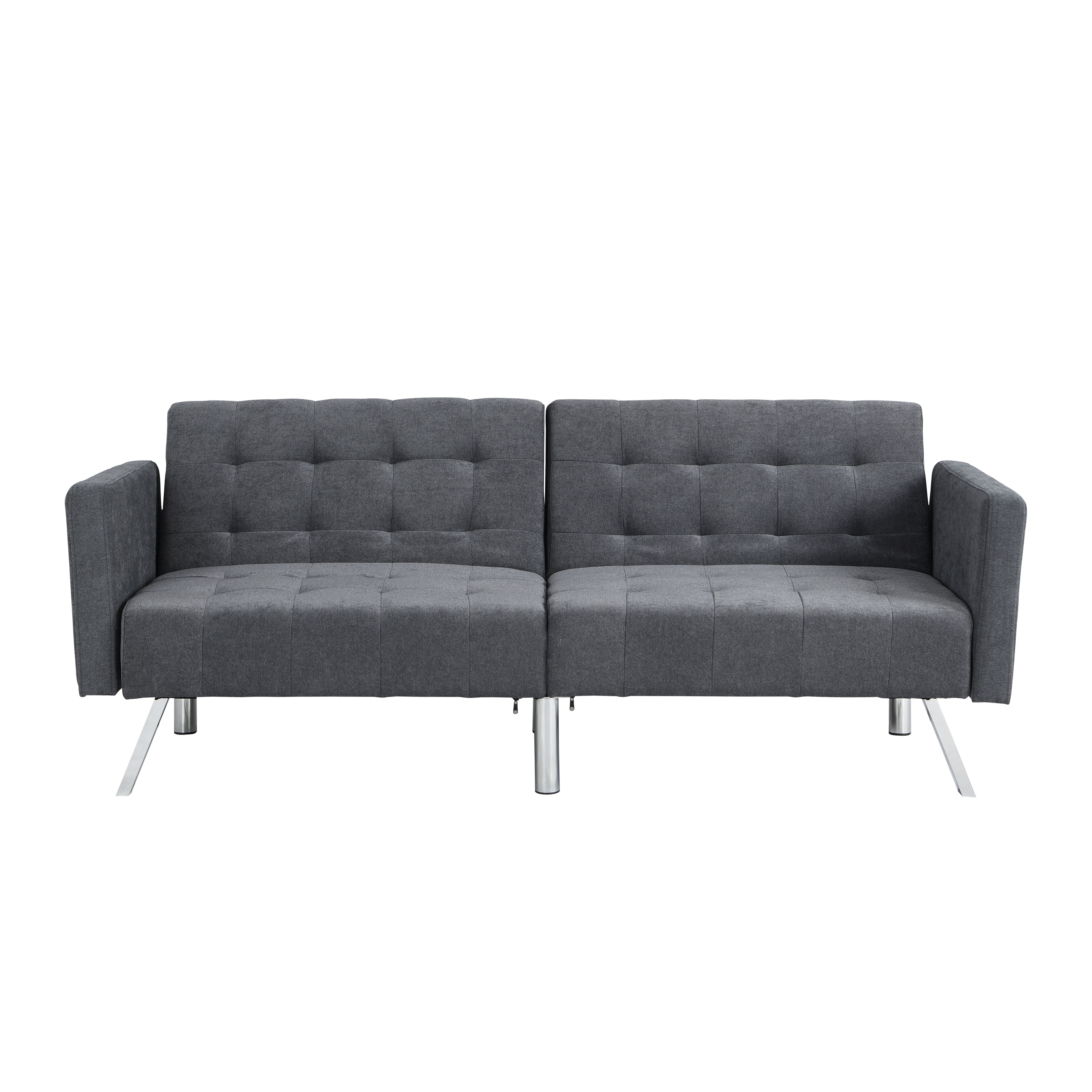 Futon Sofa Bed Convertible Folding Lounge Couch, Armrests - Dark Gray