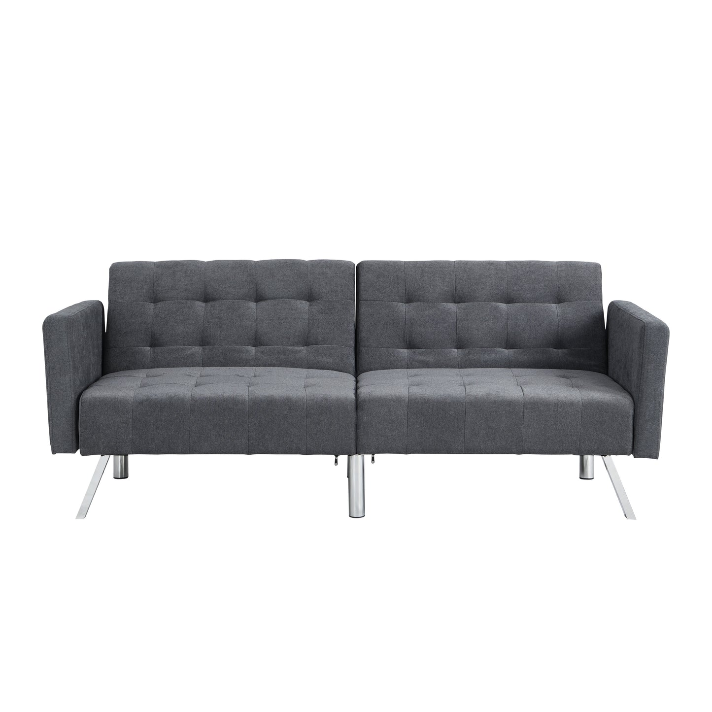 Futon Sofa Bed Convertible Folding Lounge Couch, Armrests - Dark Gray