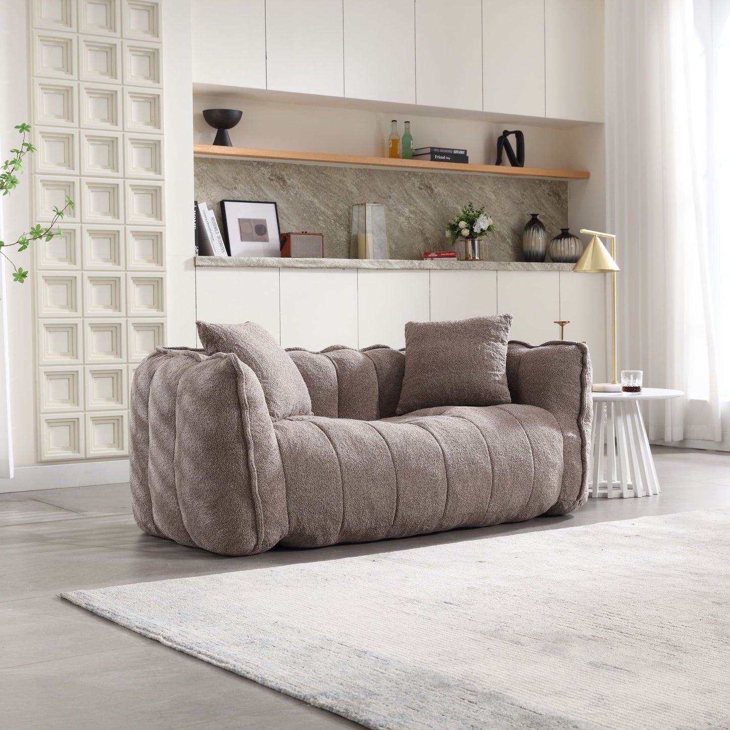 Soft Beanbag Chair With High Resilience Foam Core For Two People - Brown