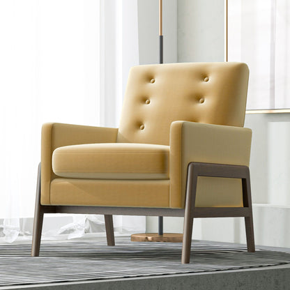 Cole - Solid Wood Lounge Chair - Yellow Fabric