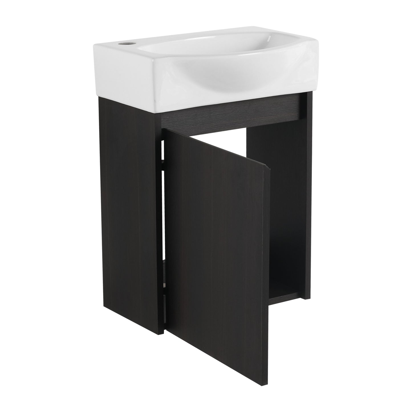 Modern 16" Bathroom Vanity Sink Combo With Ceramic Sink And Cabinet For Small Spaces - Black