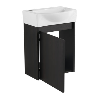 Modern 16" Bathroom Vanity Sink Combo With Ceramic Sink And Cabinet For Small Spaces - Black
