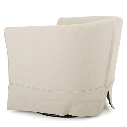 Glitter - Upholstered Swivel Chair With Loose Cover And Curved Back - Natural