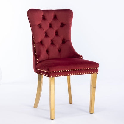 Nikki - Modern, High-End Tufted Solid Wood Contemporary Velvet Upholstered Dining Chair With Golden Stainless Steel Plating Legs, Nailhead Trim (Set of 2) - Burgundy