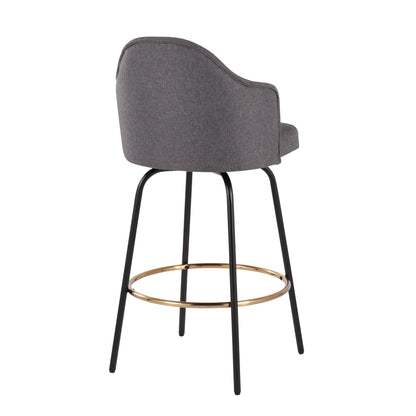 Ahoy - Contemporary Fixed Height Counter Stool Round Gold Footrest (Set of 2) - Gray / Black