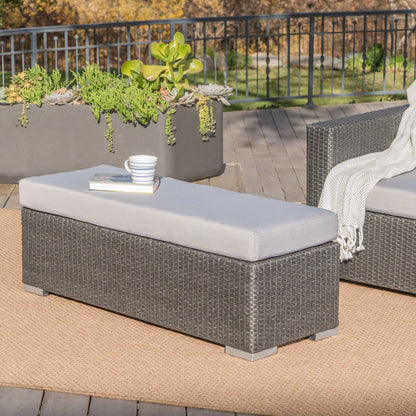 Enthrallia - Outdoor Wicker Bench With Cushion - Gray