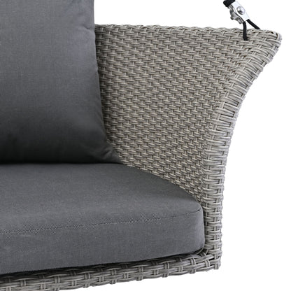 2 Person Hanging Seat, Rattan Woven Swing Chair, Porch Swing With Ropes - Gray / Cushion