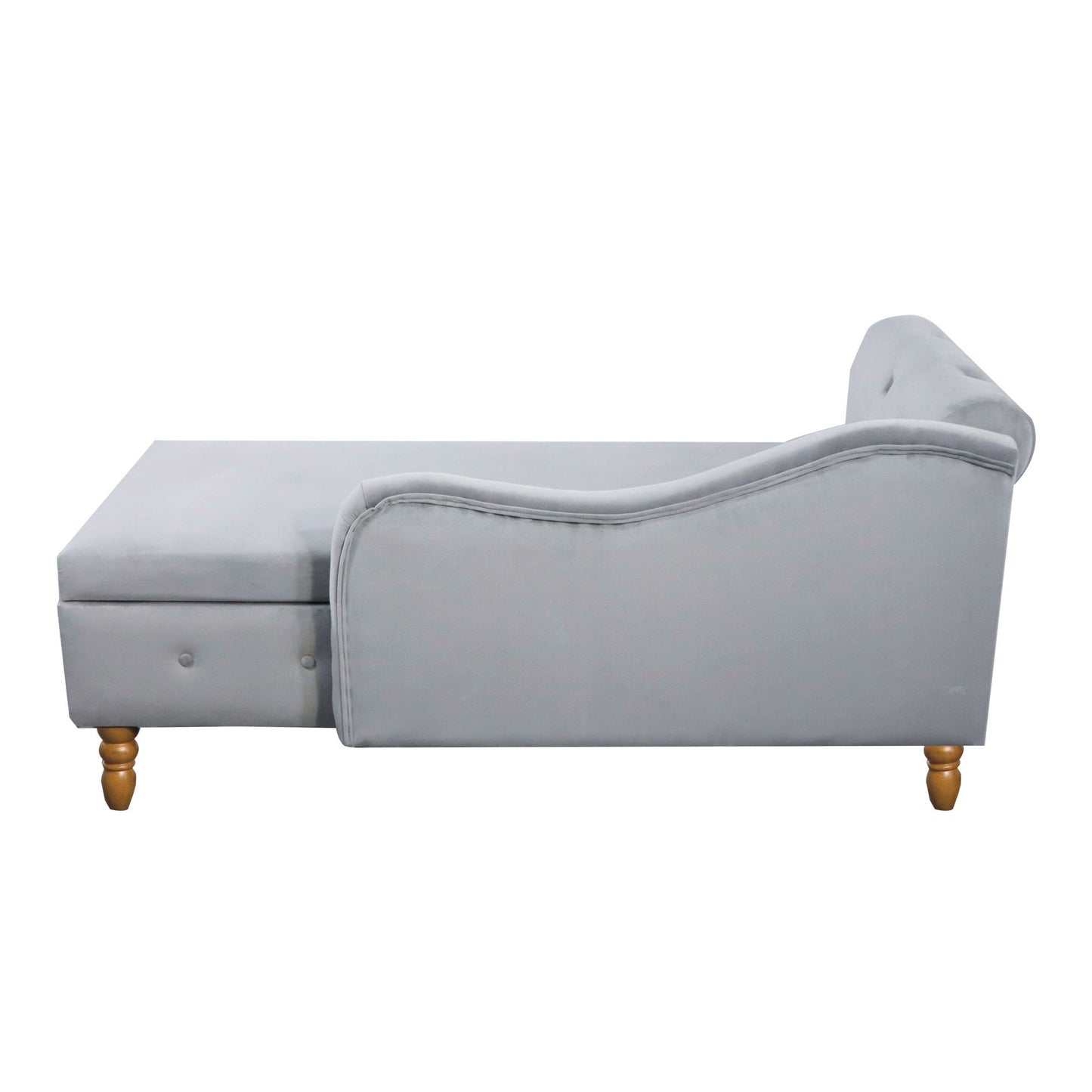 Chaise Lounge Indoor, Velvet Lounge Chair For Bedroom With Storage & Pillow, Modern Upholstered Rolled Arm Chase Lounge For Sleeping With Nailhead Trim For Living Room Bedroom Office - Gray