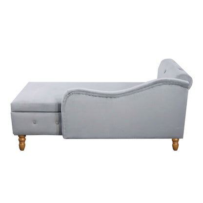 Chaise Lounge Indoor, Velvet Lounge Chair For Bedroom With Storage & Pillow, Modern Upholstered Rolled Arm Chase Lounge For Sleeping With Nailhead Trim For Living Room Bedroom Office - Gray