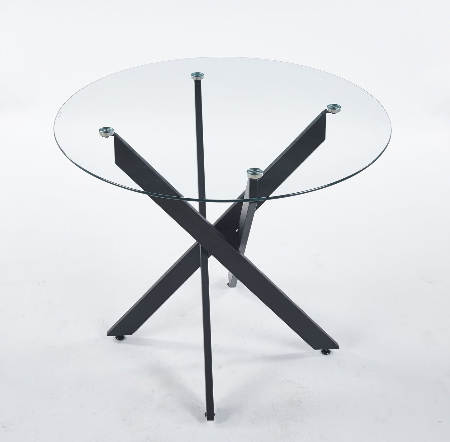 Dining Table With Cross Metal Leg And Tempered Glass, Modern Space Saving Kitchen Table For Living Room - Black