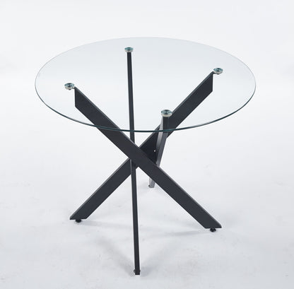 Dining Table With Cross Metal Leg And Tempered Glass, Modern Space Saving Kitchen Table For Living Room - Black