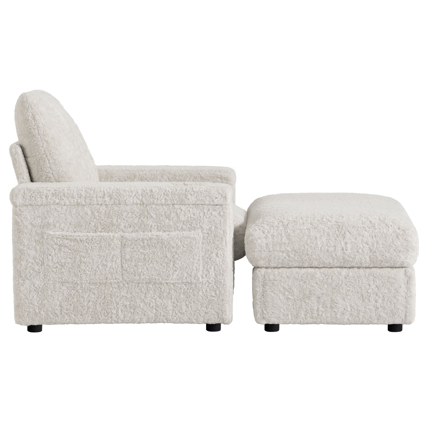 Oversized Chaise Lounge Indoor Rabbit Fur Sofa Bed With Storage Ottoman And Armrests Cup Holders With Deep Seat - Beige