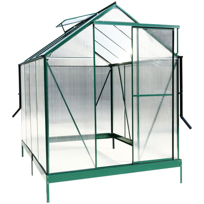 6.3'x8.2'x7' Polycarbonate Greenhouse, Heavy Duty Outdoor Aluminum Walk-In Green House Kit With Rain Gutter, Vent And Door For Backyard Garden - Green