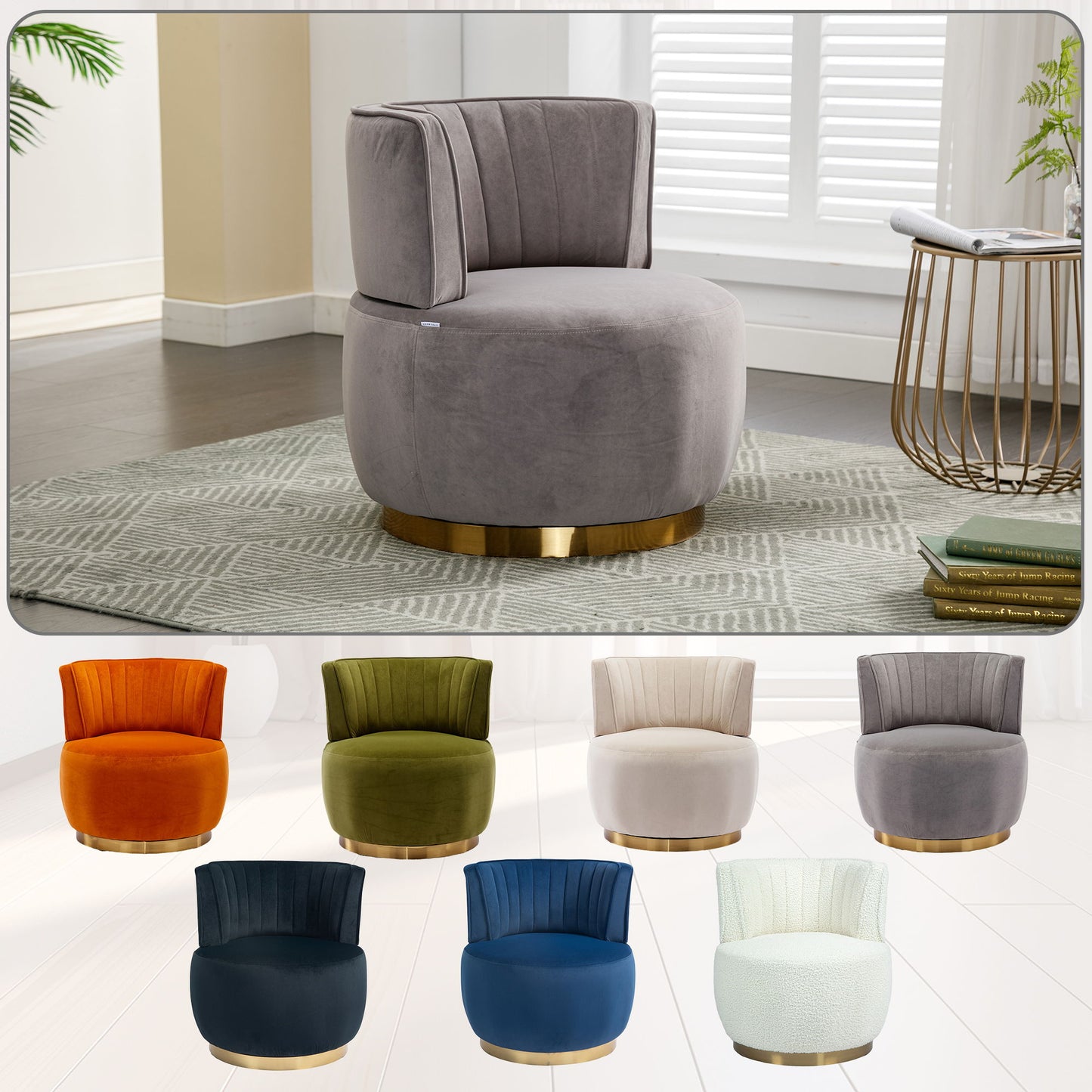 Swivel Barrel Chair, Round Armchairs With Fluffy, 360 Degree Swivel - Gray