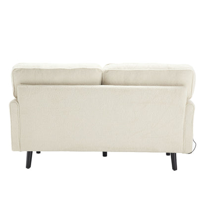 Mid Century Modern Loveseat Sofa With USB, Removable Pillow Cover - Beige