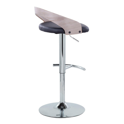 Grotto - Contemporary Adjustable Barstool With Swivel With Rounded T Footrest (Set of 2) - Chrome / Light Gray / Black