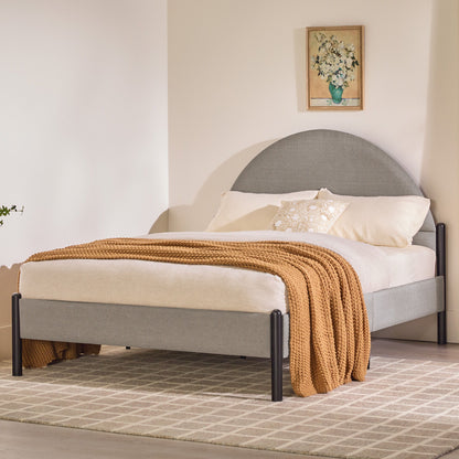 Queen Bed Frame Modern Upholstered Curved Headboard - Gray