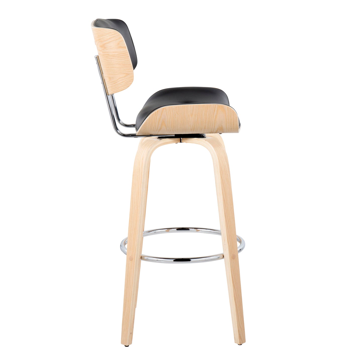 Lombardi - Mid-Century Modern Fixed Height Barstool With Swivel With Round Footrest (Set of 2) - Natural / Black