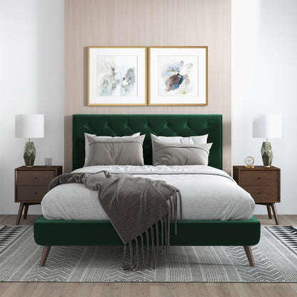 Dillon - Velvet Platform Bed Queen Size - Green