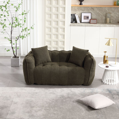 Soft Beanbag Chair With High Resilience Foam Core For Two People - Olive Green