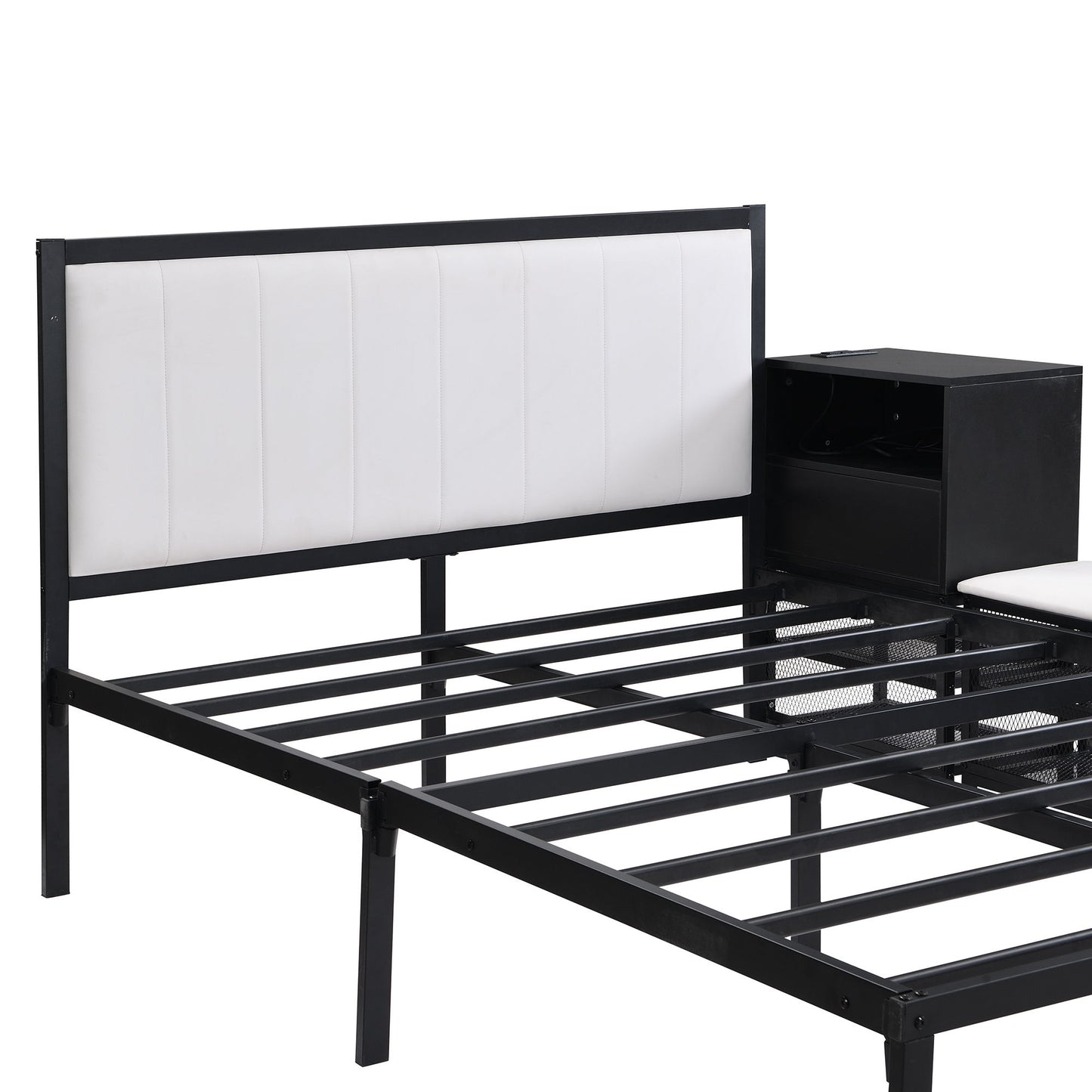 Full Size Platform Bed With 2 Tier Storage Shelves, Storage Cabinet - Black