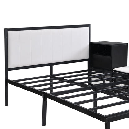 Full Size Platform Bed With 2 Tier Storage Shelves, Storage Cabinet - Black