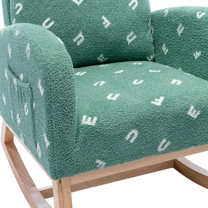 Modern Rocking Chair For Nursery, Mid Century Accent Rocker Armchair With Side Pocket, Upholstered High Back Wooden Rocking Chair For Living Room - Green