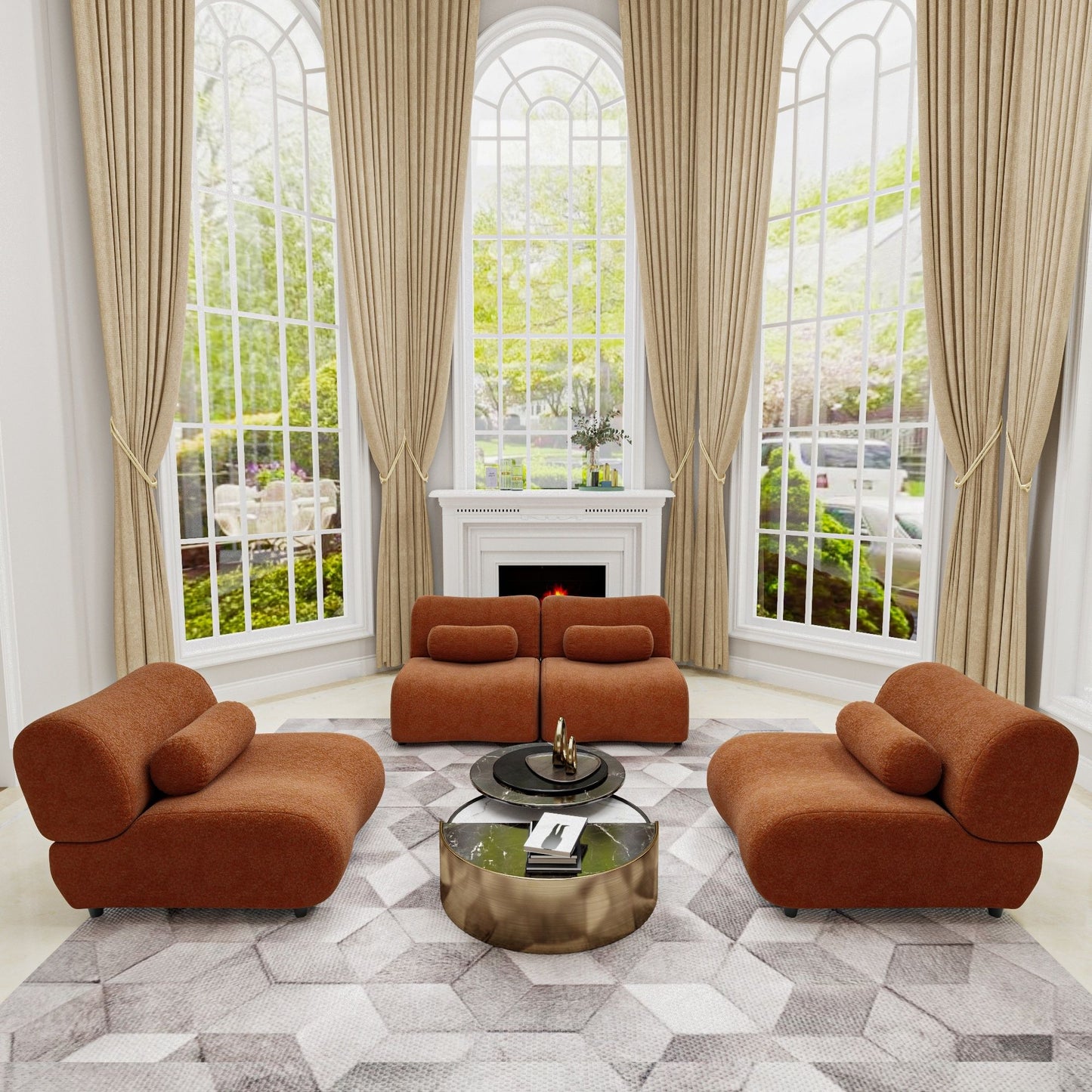 Modern L - Shaped Modular Sofa Set High Comfort Chenille Fabric, Freely Arrangeable For Living Room - Orange