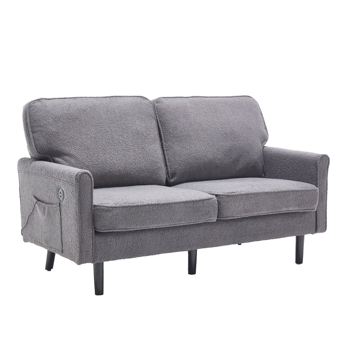 Mid Century Modern Loveseat Sofa, 2 Seater With USB & Removable Pillow Cover - Gray