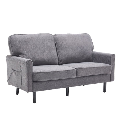 Mid Century Modern Loveseat Sofa, 2 Seater With USB & Removable Pillow Cover - Gray