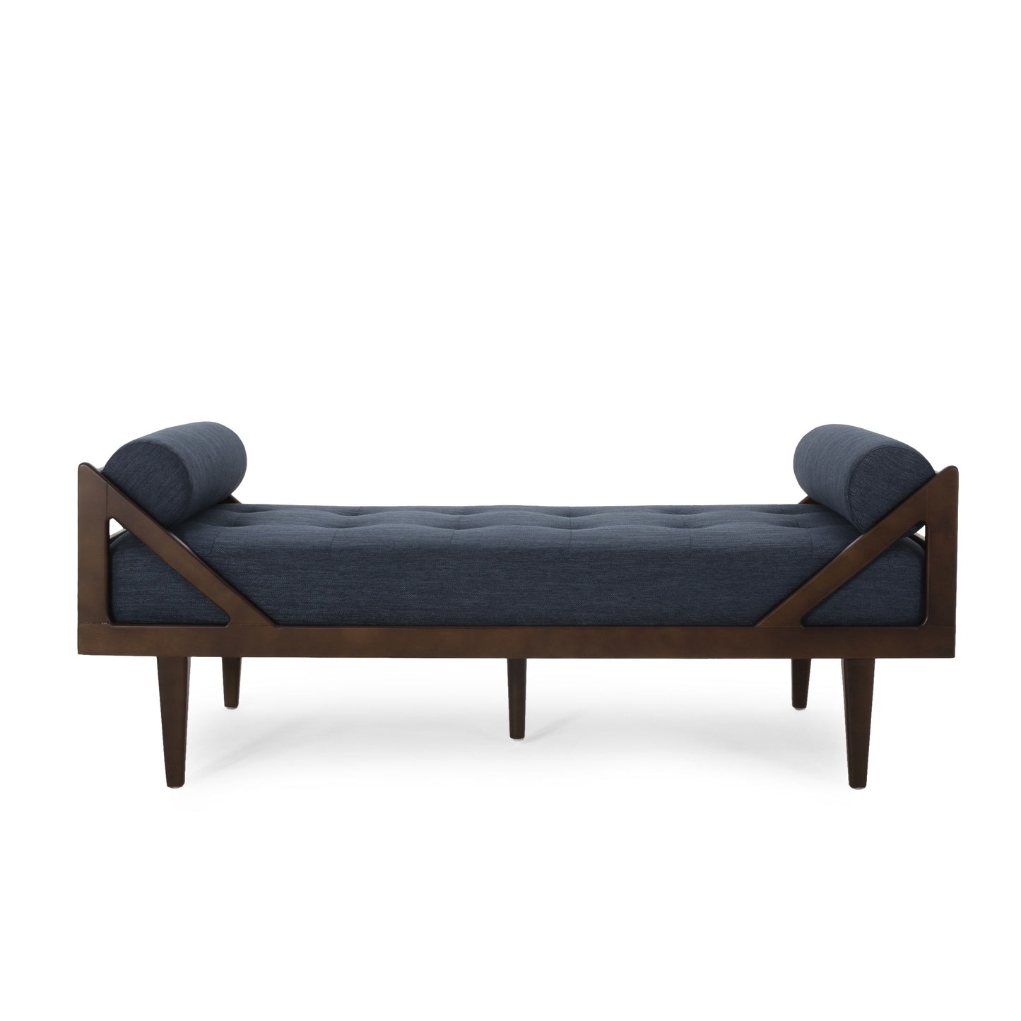Chic Contemporary Chaise Lounge With Button Tufting And Bentwood Structure - Navy Blue