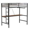 Adam - Twin Loft Bunk Bed With Cinnamon Wood Desk And Closet Rod - Black