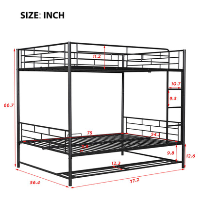 Full Over Full Bunk Bed With Shelf And Guardrails - Black