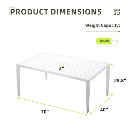 Outdoor Patio 2 Tone Table Top Rectangle Dining Table With Tapered Feet & Umbrella Hole - Matte White / Grayish
